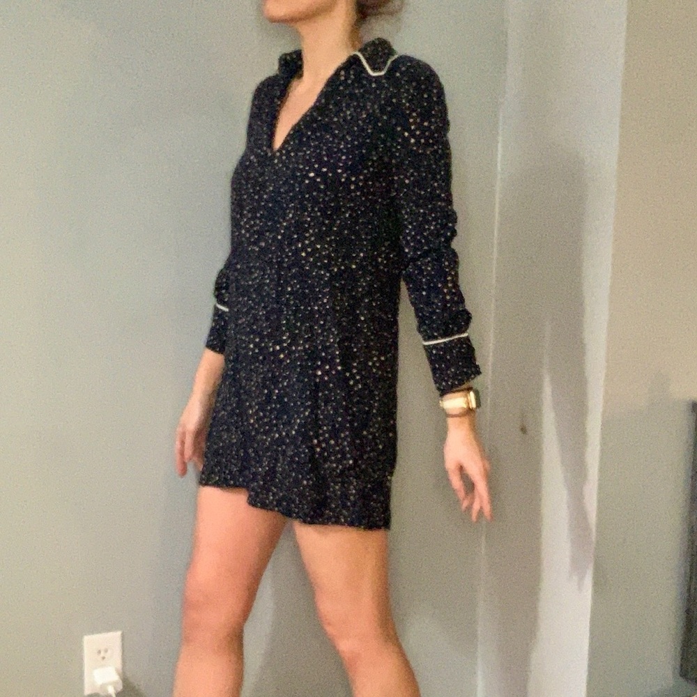 Navy Long-Sleeve mini Dress with White Dots